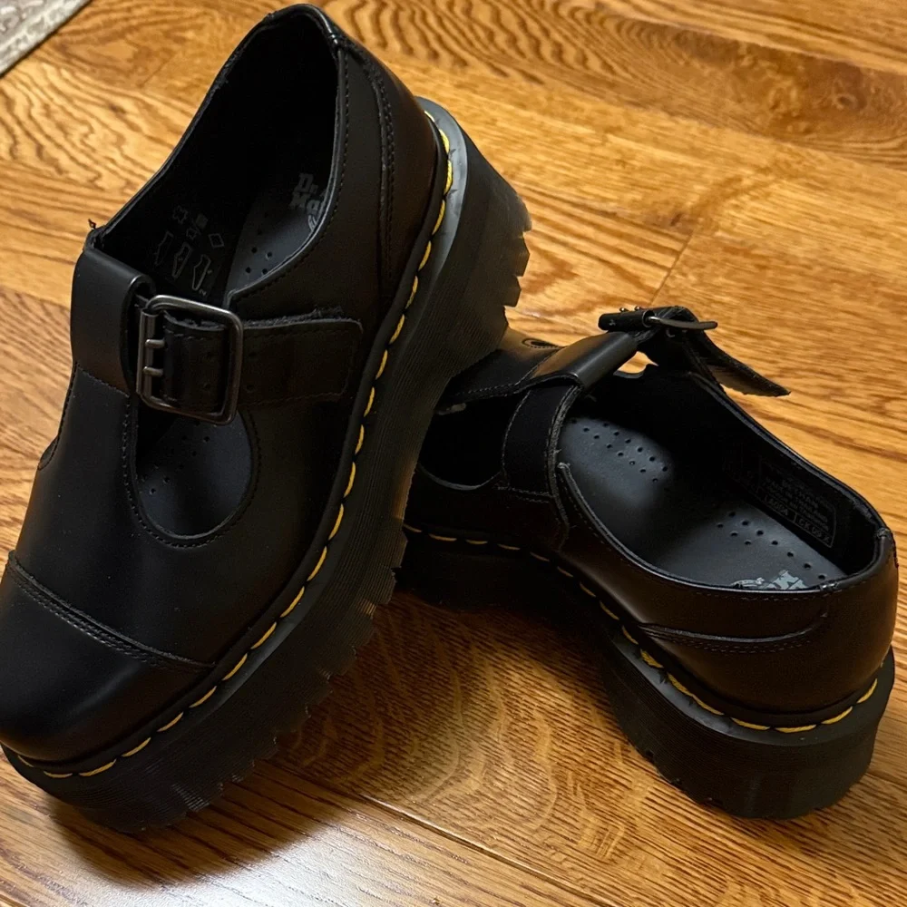 Dr. Martens Bethan Mary Jane Platform Shoes with Yellow Stitching - Picture 7 of 16